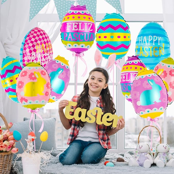 40 PCS Easter Foil Balloons Happy Easter Egg Balloon Egg Mylar