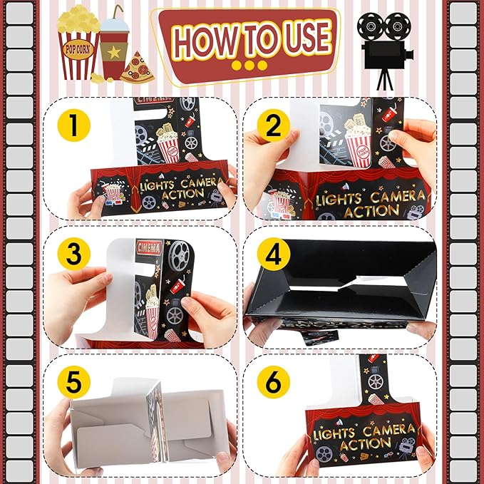 20 Pieces Movie Night Snack Trays with Handles Movie Night Party