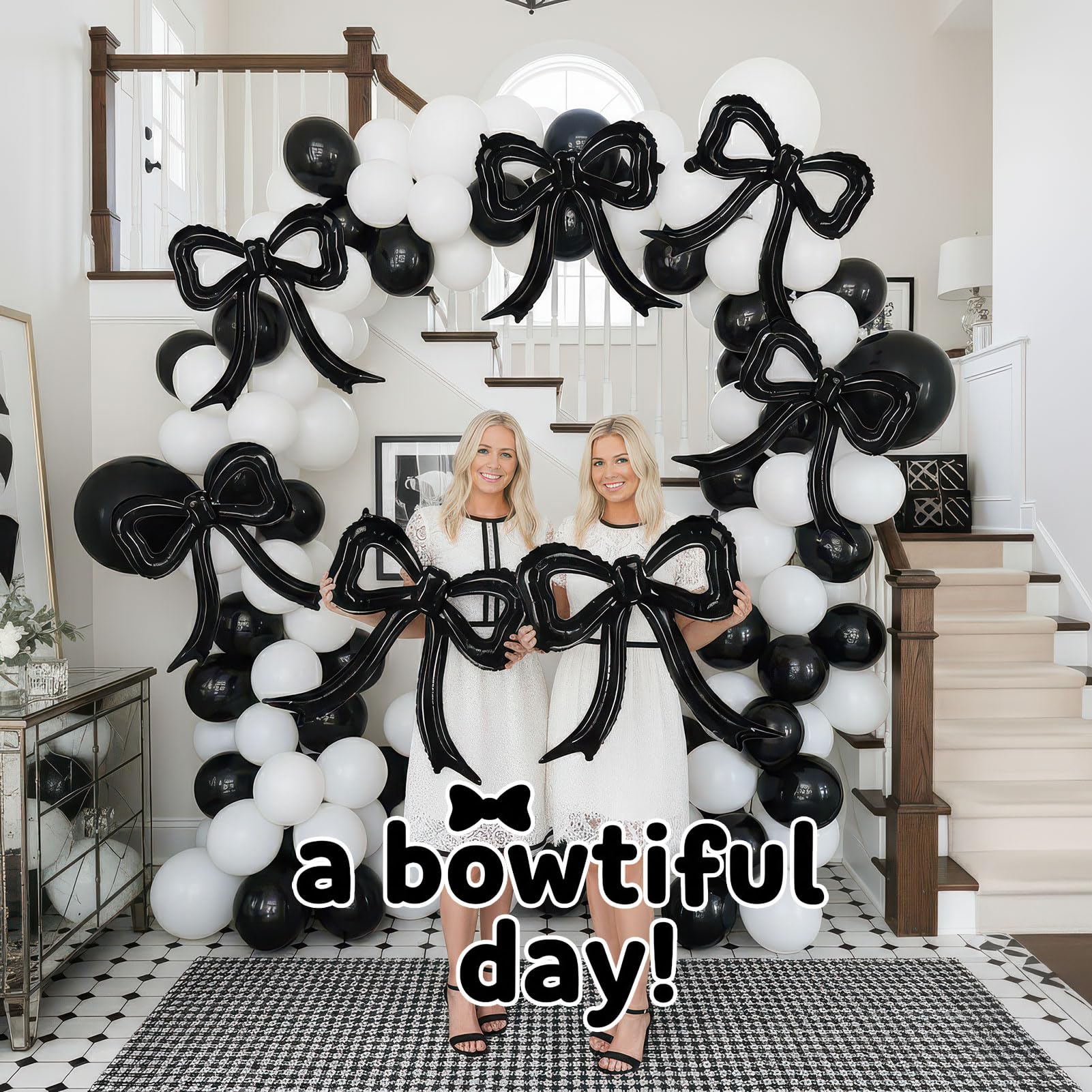 5 Pcs Black Bow Balloons Bow Party Decorations for Girl Women Black