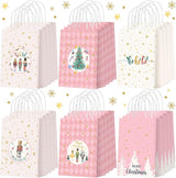 24 Pcs Pink Christmas Party Favors Gift Goodie Bags with Handles