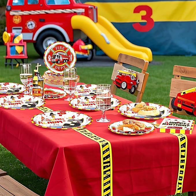 96Pcs Fire Truck 3rd Birthday Decorations Firefighter 3rd Birthday