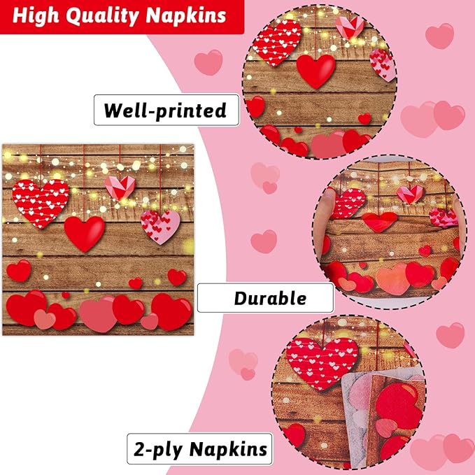 96 Pcs Valentine's Day Party Paper Plate and Napkins Valentine Party
