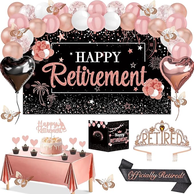 52Pcs Retirement Party Decorations Women with Retirement Sash and