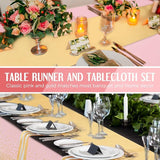 Breling 24 Pack Pink and Gold Disposable Plastic Tablecloths and