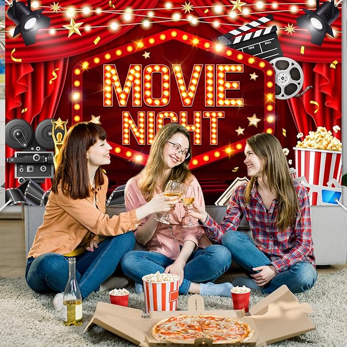 Mocsicka Movie Night Backdrop Banner 6x3.6ft Movie Theme Background