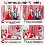 Voircoloria 2 Pack Red Foil Fringe Backdrop Curtains, Tinsel