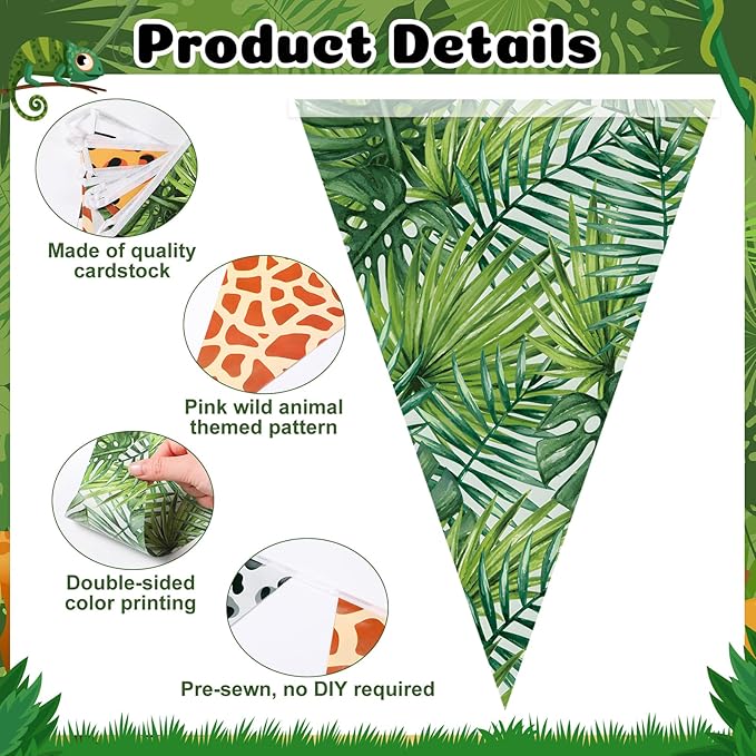 5 Pcs Jungle Zoo Animal Print Decoration Safari Birthday Banner Wild