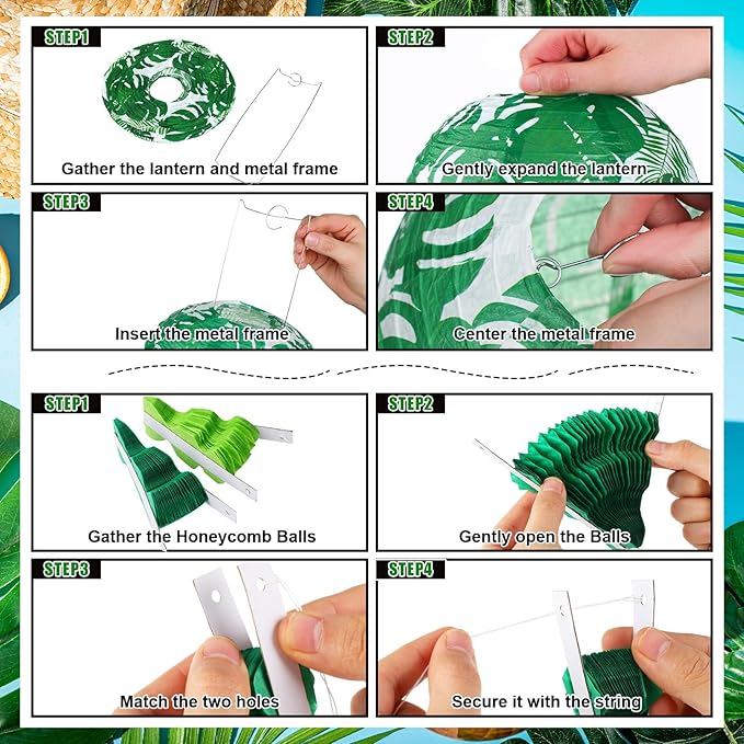 18 Pcs Summer Tropical Party Decoration Palm Leaf Hanging Paper