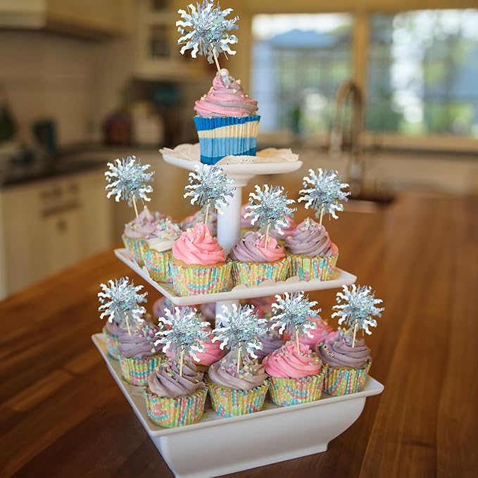 Gyufise 30Pcs Foil Firework Cupcake Toppers Sparkle Tinsel Cake #19