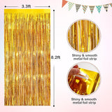 Gold Metallic Tinsel Foil Fringe Curtains, 2 Pack 3.3x8.3 Feet Party