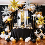 18 Pcs Black Gold Star Balloons, Gold and Black Balloon with 6 Pcs