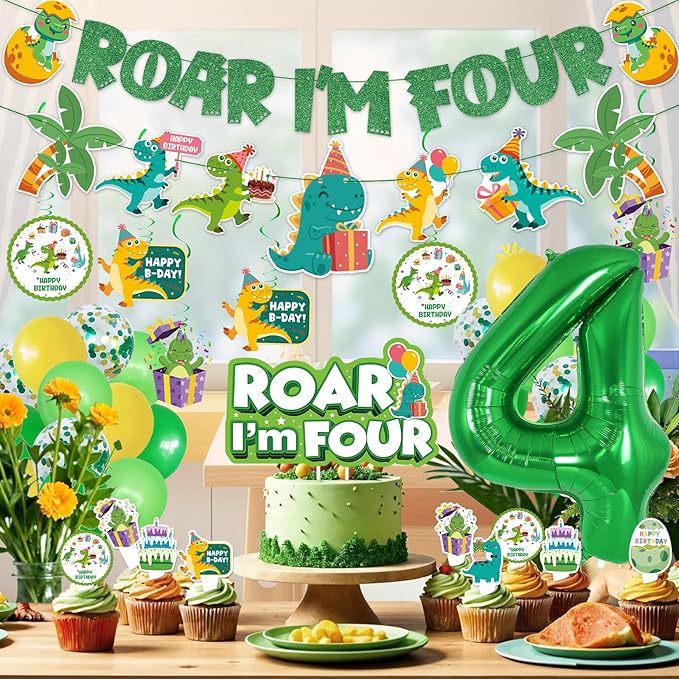 Roar Im 4 Dinosaur Party Decorations Boy Dinosaur 4th Birthday