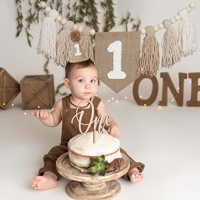 1st Birthday Decorations Boys High Chair Banner With One Cake Topper
