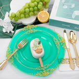Hioasis 175pcs Clear Green Plastic Plates - Elegant Disposable