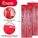 Voircoloria 2 Pack Red Foil Fringe Backdrop Curtains, Tinsel