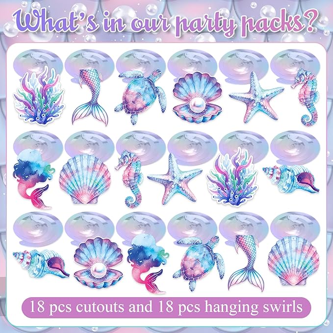 Mermaid Hanging Swirls, 36Pcs Mermaid Ceiling Streamers Sea Creature