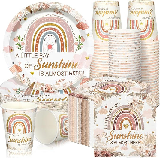 200 Pcs Rainbow Baby Shower Paper Plates Napkins Cups Baby Shower