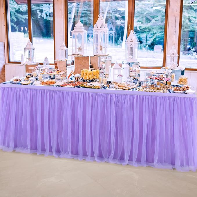 2 Pack 6ft Purple Table Skirt for Baby Shower Girl Lavender Tutu