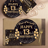 96PCS 13th Birthday Party Plates Set Black and Gold Theme Decorations
