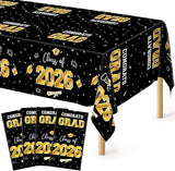 QZYL 4 Pack Graduation Decorations, 54" x 108" Black and Gold