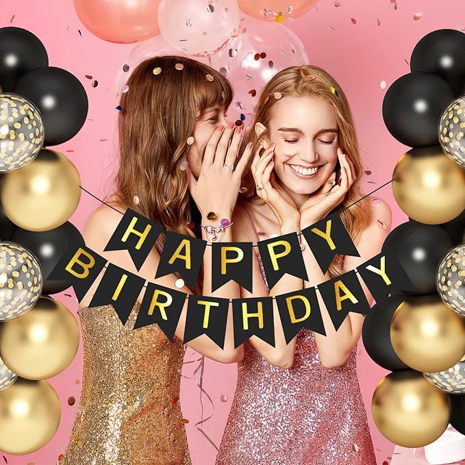 Black Gold Birthday Decorations Gold Party Decorations Set with