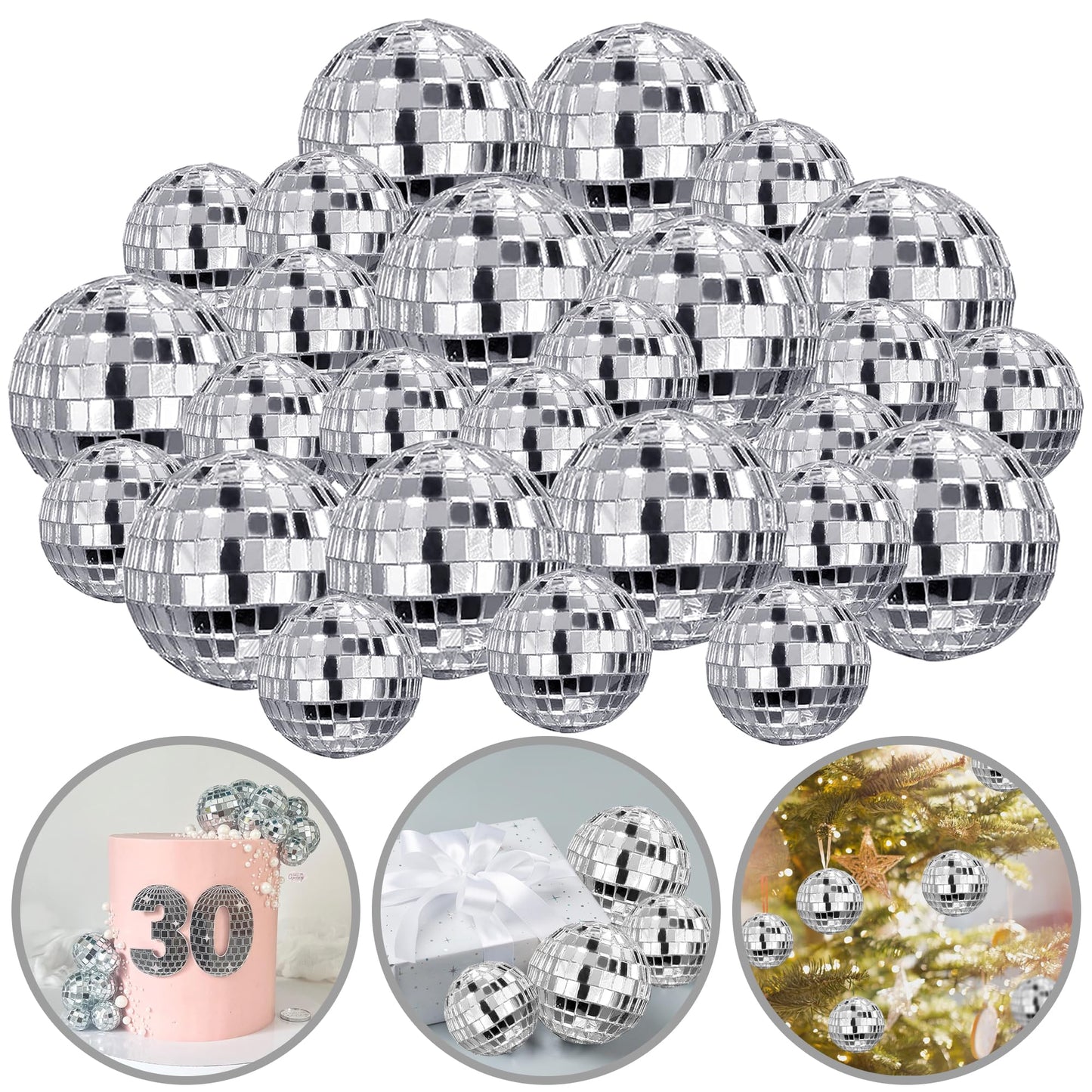 45 PCS 0.78Inch 1.18Inch Disco Ball Cake Decoration Ornaments