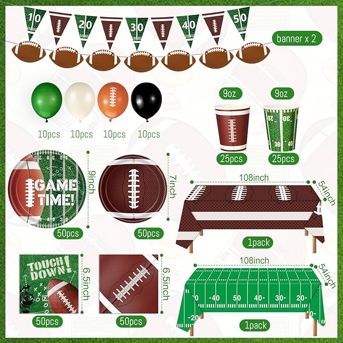 294 Pcs Football Party Decorations Serve 50 Including Paper Plates