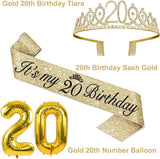 20th Birthday Decorations for Women Gold with 20th Birthday Tiara