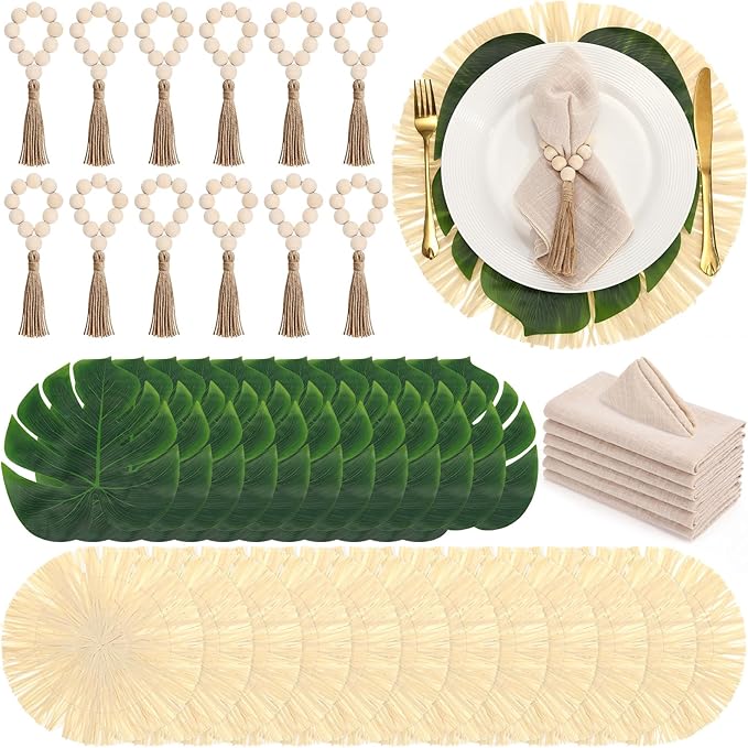 48 Pcs Boho Luau Party Table Setting Set for 12 Tropical Hawaiian