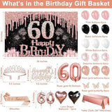 60th Birthday Decorations for Women 49pcs Black Rose Gold Black