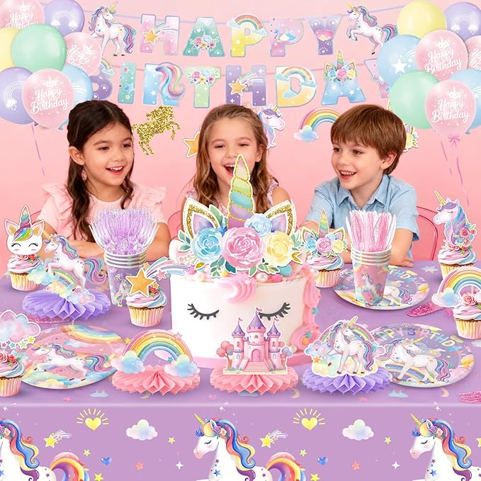Unicorn Birthday Decorations Plates Napkins Cups Cutlery Hanging