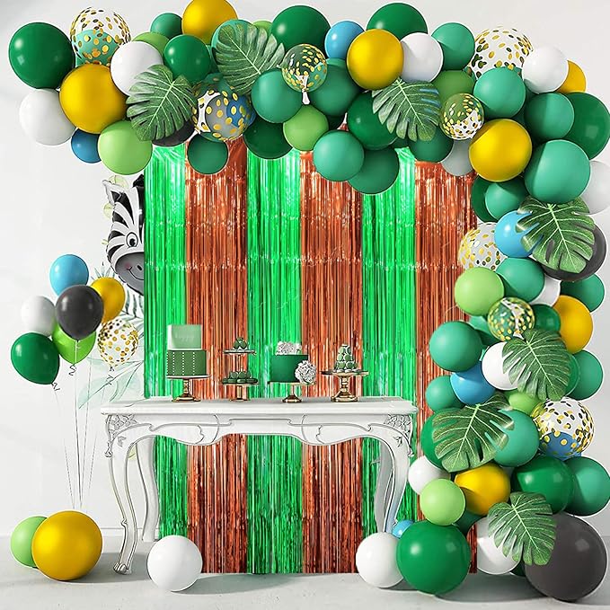 Voircoloria 3 Pack 3.3 x 8.2 ft Green and Brown Foil Fringe Backdrop