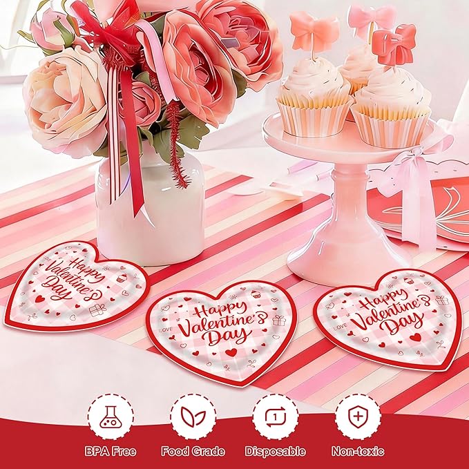 30 PCS Valentine's Day Plates Heart Shaped Plates 9 Inch Disposable