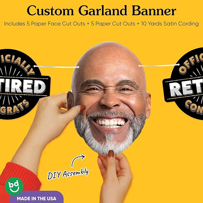 Big Dot of Happiness Custom Happy Retirement Face Cut Out Garland