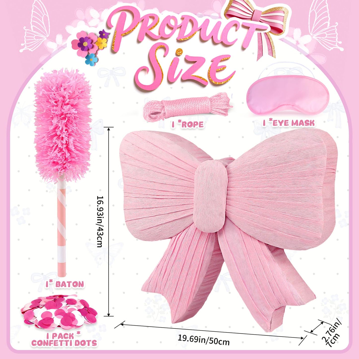 Pink Bow Pinata with Stick and Blindfold, Large Coquette Aesthetic