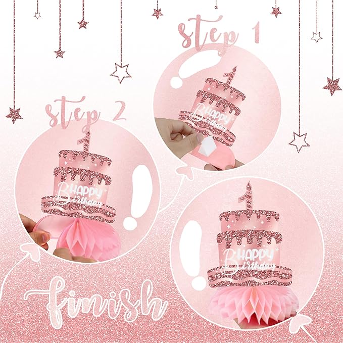 Pink 1st Birthday Table Centerpieces for Baby Girls Rose Gold