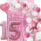 15th Birthday Decorations for Girls Pink Number 15 Balloon Bow