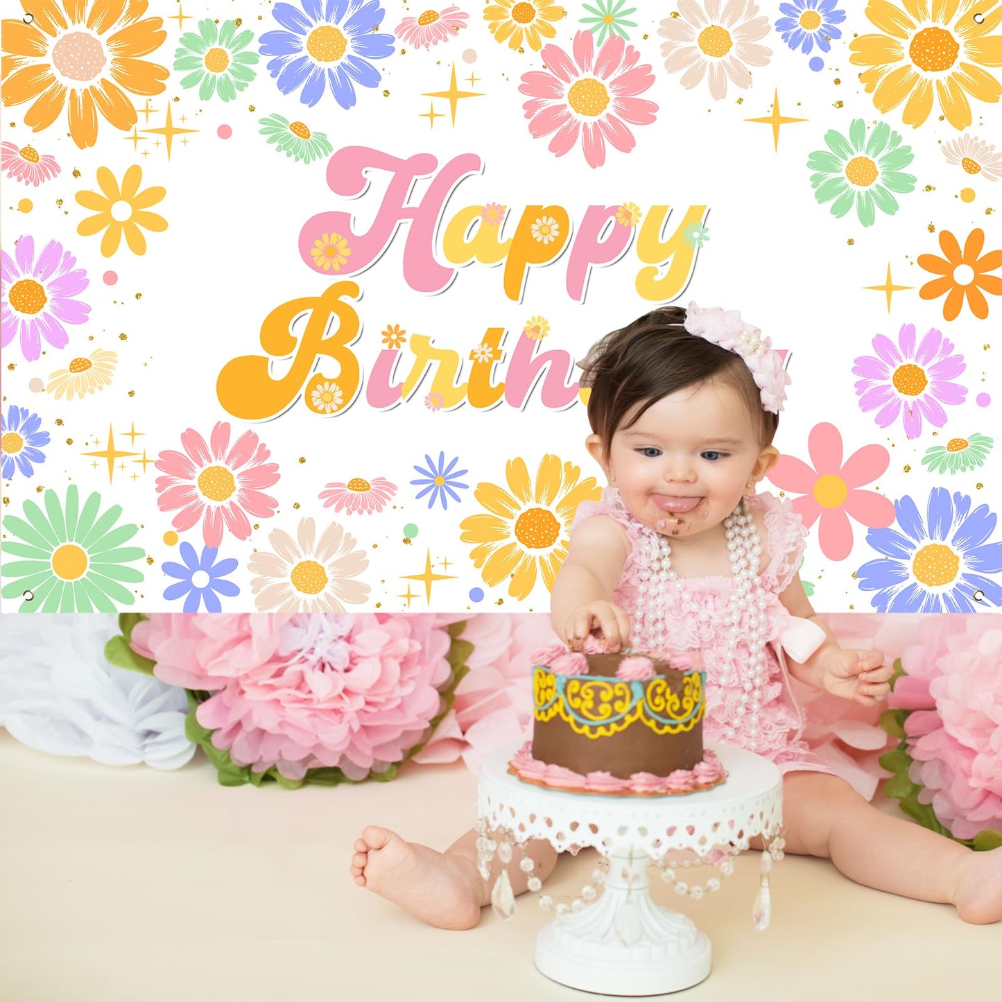 Avezano Groovy Daisy Birthday Banner Daisy Flower Birthday Party