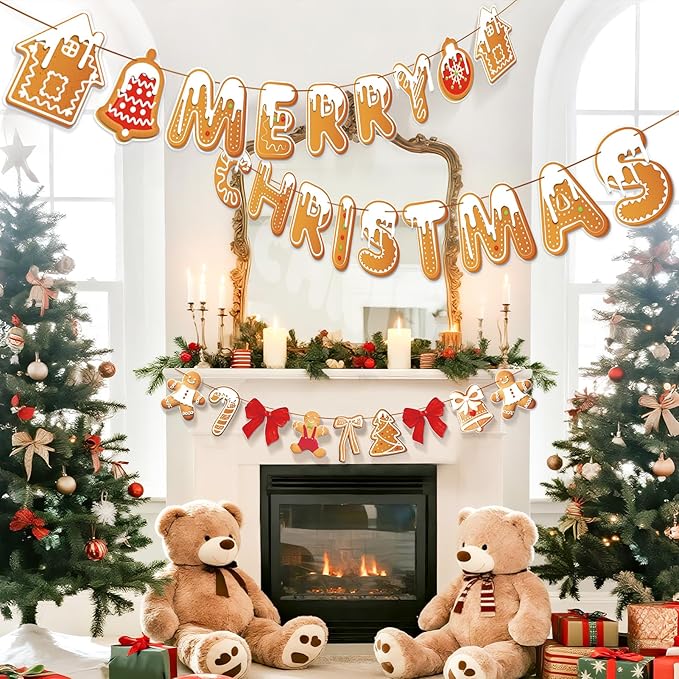 PAPER JAZZ Gingerbread Christmas Decoration Merry Christmas Banner 3
