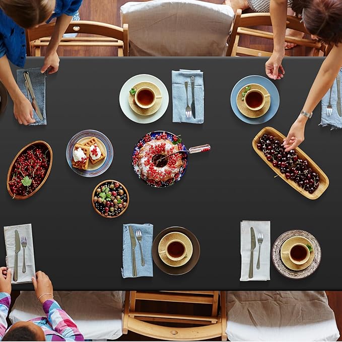 3Pcs Black Rectangle Tablecloth,Disposable Plastic Table
