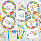 Easter Plates and Napkins Sets 96PCS Happy Easter Bunny Disposable