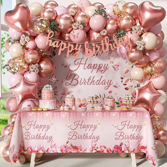 Rose Gold Birthday Decorations Rose Gold Pink Nude Balloons Happy