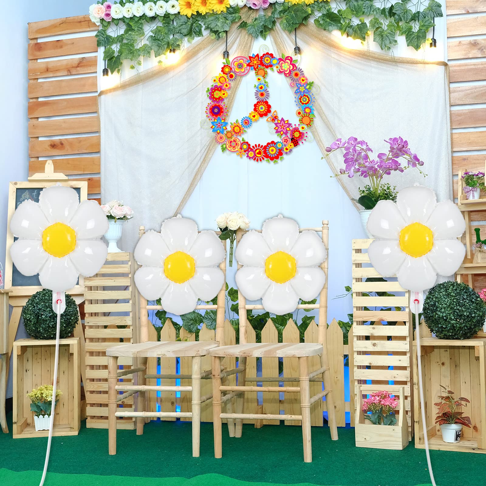 Sotiff 21 Pcs Flower Balloons Daisies Balloons White Groovy Flowe Whit