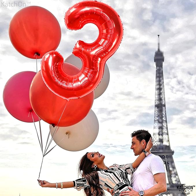 KatchOn, Giant Red Number 3 Balloon - 40 Inch | Red Foil Number 3