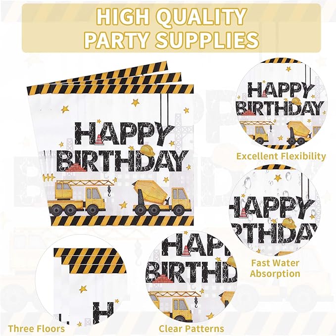 96 Pcs Construction 2nd Birthday Party Supplies Construction Truck