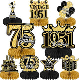 75th Birthday Decorations for Men, 9PCS Black Gold 75th Birthday