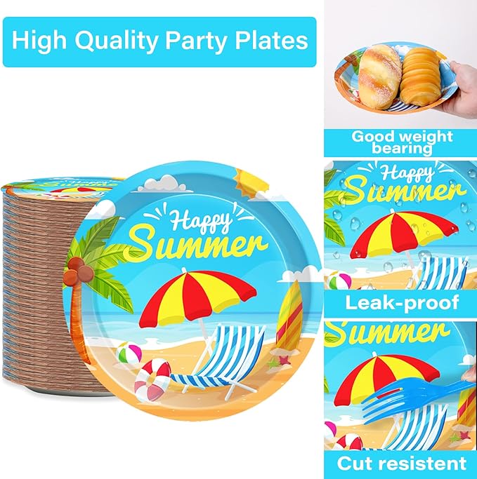 50 Guests Beach Plates and Napkins Party Supplies Summer Birthday