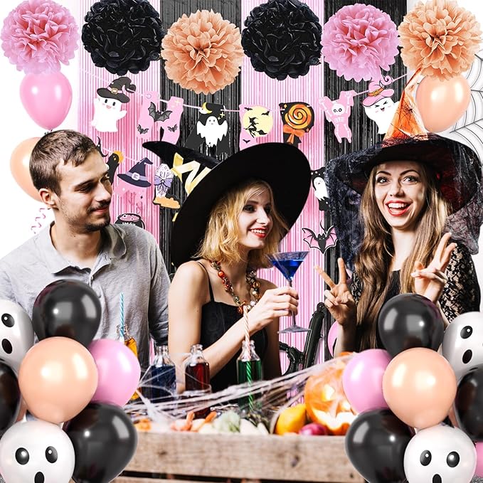 Pink Halloween Party Decorations Set Include HAPPY HALLOWEEN Banner