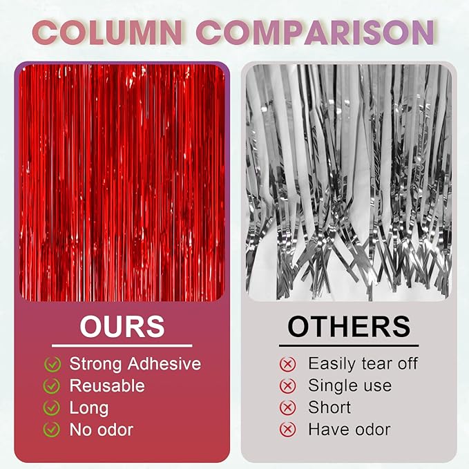 Voircoloria 3 Pack 3.3x8.2 Feet Red Foil Fringe Backdrop Curtains,