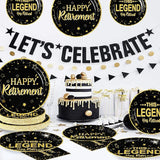 96 Pcs Retirement Party Plates Black and Gold Happy Retirement Party